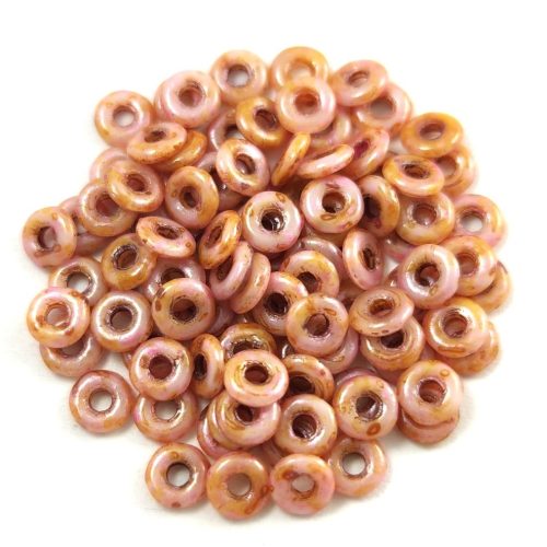 Fish Ring - Czech Glass Bead - Alabaster Brown Pink Luster - 1x4mm
