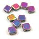 Flat Silky Czech  2 Hole Glass Bead - jet vitral medium full luster - 6x6mm