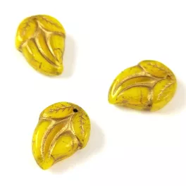   Czech Pressed Glass Bead - Flower Bud - Opal Yellow Gold - 15x10mm