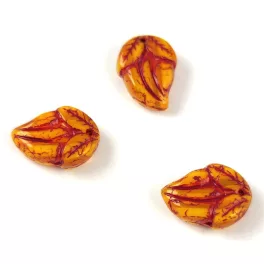   Czech Pressed Glass Bead - Flower Bud - Opal Yellow Copper - 15x10mm