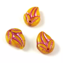   Czech Pressed Glass Bead - Flower Bud - Opal Yellow Rose - 15x10mm