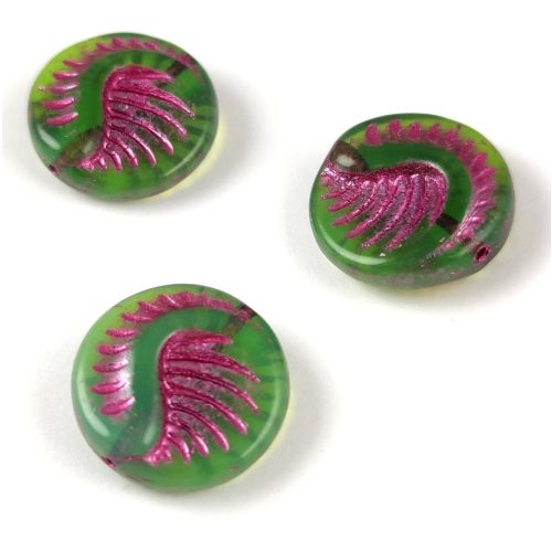 Fossil Coin bead - Transparent Opal Olive Fuchsia - 19mm