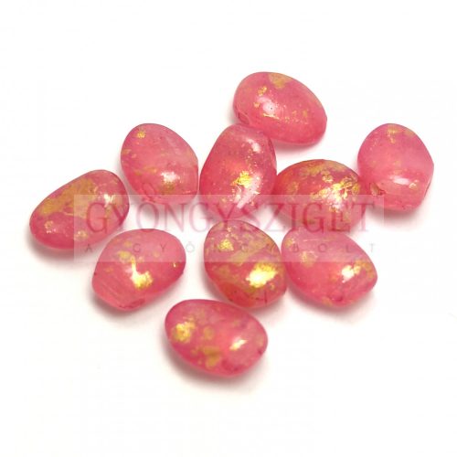Préselt virágszirom gyöngy - Tulip Petal - 6x8mm - Crystal Opal Pink Gold Patina