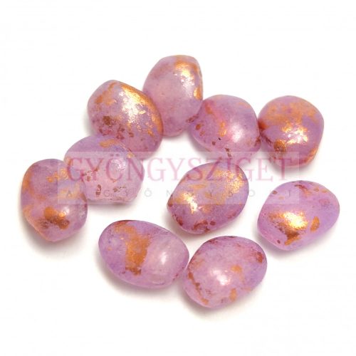 Préselt virágszirom gyöngy - Tulip Petal - 6x8mm - Crystal Opal Purple Rose Gold Patina