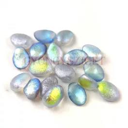   Tulip Petal - Czech Glass Bead 8x6mm - Crystal Etched Blue Rainbow