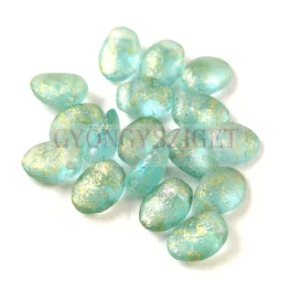   Tulip Petal - Czech Glass Bead 8x6mm - Aqua Gold Etched Purple Blend