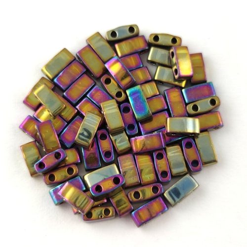 Miyuki Half Tila 2 Hole Japanese Seed Bead -188 Metallic purple Gold Iris 2 5x5mm