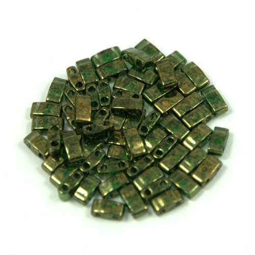 Miyuki Half Tila 2 Hole Japanese Seed Bead -306 Gold Lustered Moss Green 2 5x5mm