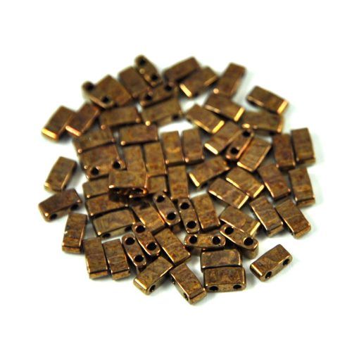 Miyuki Half Tila 2 Hole Japanese Seed Bead -457b Metallic Dark Raspberry Iris (Bronze) 2 5x5mm
