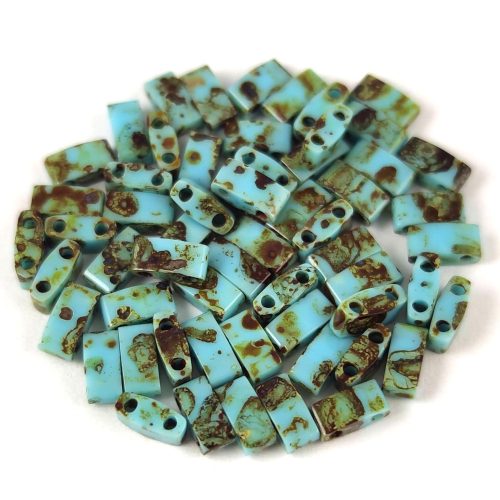 Miyuki Half Tila 2 Hole Japanese Seed Bead -4514 - Opaque Turquoise Green Picasso - 2.3x5mm