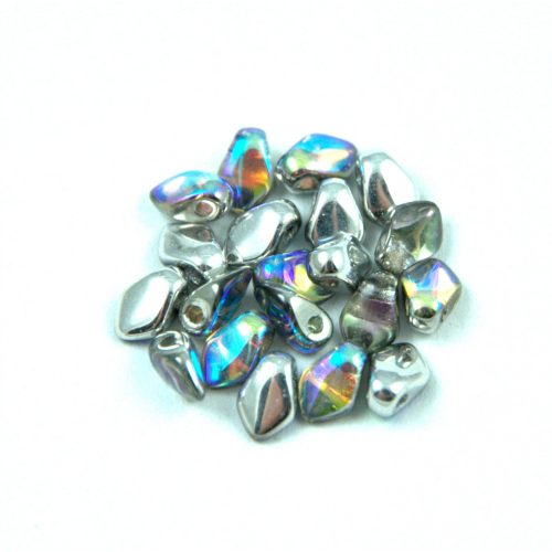 Gekko - Czech Pressed Petal Bead - Crystal Silver Rainbow - 3x5mm