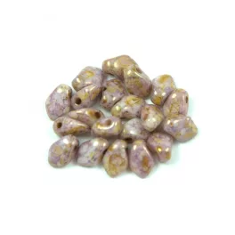   Gekko - cseh préselt szirom gyöngy - White Purple Bronze Luster - 3x5mm