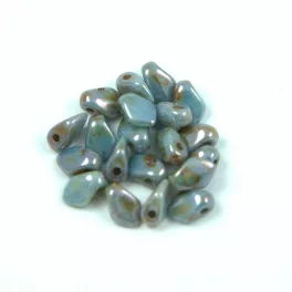   Gekko - cseh préselt szirom gyöngy - White Blue Brown Luster - 3x5mm
