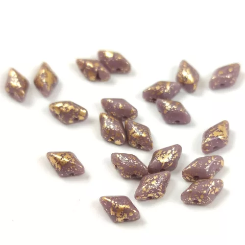 Gemduo cseh préselt üveggyöngy - Purple Gold Splash - 5x8 mm