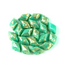   Gemduo cseh préselt üveggyöngy - turquoise green gold luster - 5x8 mm
