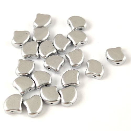 Ginko - cseh préselt kétlyukú gyöngy - Aluminium Matt - 7.5 x 7.5 mm