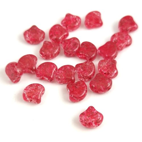 Ginko - Czech Pressed 2 Hole Glass Bead - Confetti Splash Red Pink - 7.5 x 7.5 mm