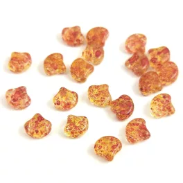   Ginko - cseh préselt kétlyukú gyöngy - Confetti Splash Red Yellow - 7.5 x 7.5 mm