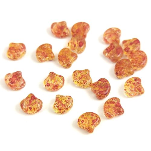 Ginko - Czech Pressed 2 Hole Glass Bead - Confetti Splash Red Yellow - 7.5 x 7.5 mm
