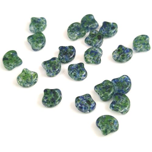 Ginko - Czech Pressed 2 Hole Glass Bead - Confetti Splash Blue Green - 7.5 x 7.5 mm