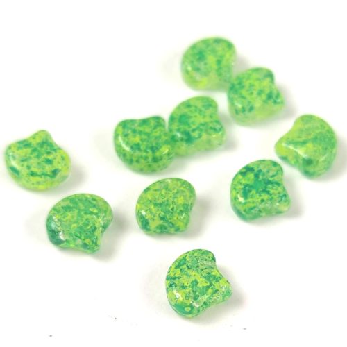 Ginko - cseh préselt kétlyukú gyöngy - Confetti Splash Yellow Green - 7.5 x 7.5 mm