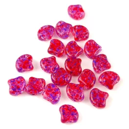   Ginko - cseh préselt kétlyukú gyöngy - Confetti Splash Violet Red - 7.5 x 7.5 mm