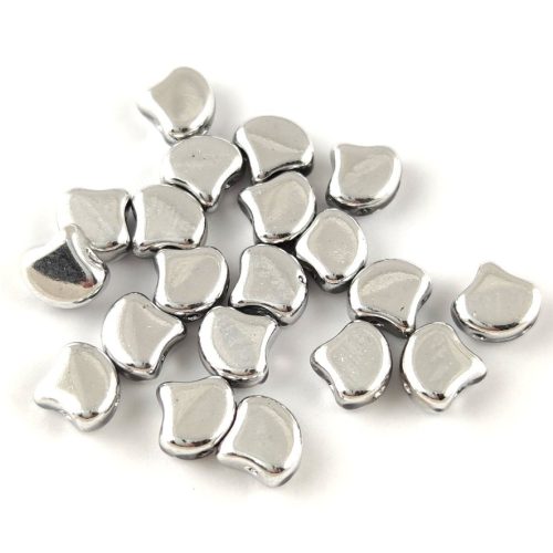 Ginko - cseh préselt kétlyukú gyöngy - Silver - 7.5 x 7.5 mm