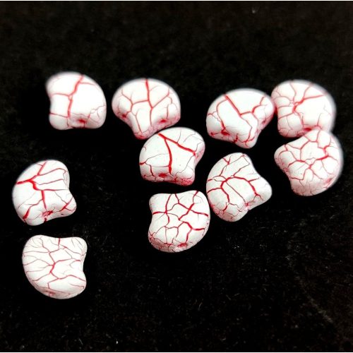 Ginko - Czech Pressed 2 Hole Glass Bead - Ionic White Red - 7.5 x 7.5 mm