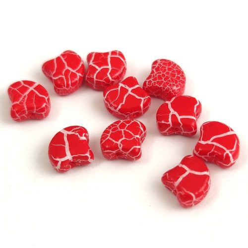Ginko - Czech Pressed 2 Hole Glass Bead - Ionic Red White - 7.5 x 7.5 mm