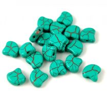   Ginko - cseh préselt kétlyukú gyöngy - Ionic Turquoise Green Brown - 7.5 x 7.5 mm