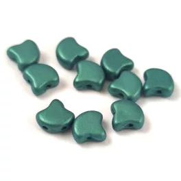   Ginko - cseh préselt kétlyukú gyöngy - Chatoyant Shimmer Green - 7.5 x 7.5 mm
