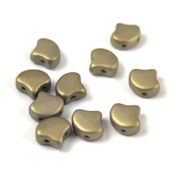   Ginko - cseh préselt kétlyukú gyöngy - Chatoyant Shimmer Khaki - 7.5 x 7.5 mm