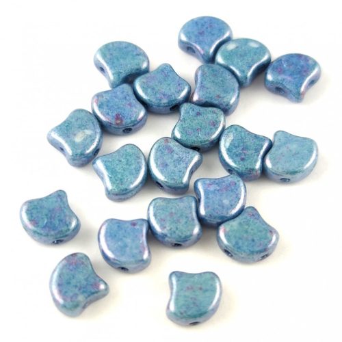 Ginko - Czech Pressed 2 Hole Glass Bead - White Blue Luster - 7.5 x 7.5 mm