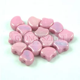   Ginko - cseh préselt kétlyukú gyöngy - White Pink Luster - 7.5 x 7.5 mm