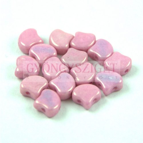 Ginko - cseh préselt kétlyukú gyöngy - White Pink Luster - 7.5 x 7.5 mm