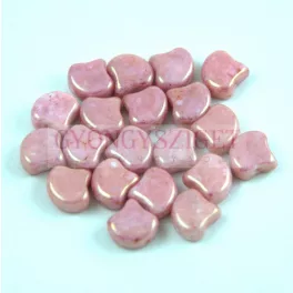   Ginko - cseh préselt kétlyukú gyöngy - White Pink Terracotta - 7.5 x 7.5 mm