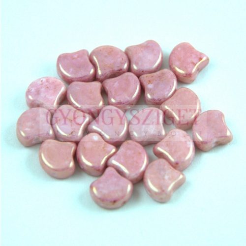 Ginko - cseh préselt kétlyukú gyöngy - White Pink Terracotta - 7.5 x 7.5 mm