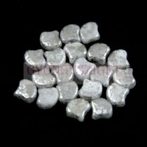   Ginko - cseh préselt kétlyukú gyöngy - White Silver Patina - 7.5 x 7.5 mm
