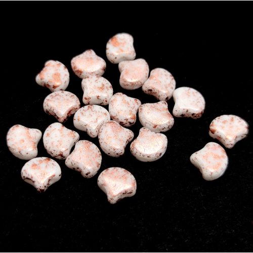Ginko - cseh préselt kétlyukú gyöngy - White Copper Patina - 7.5 x 7.5 mm