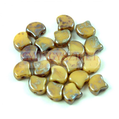 Ginko - Czech Pressed 2 Hole Glass Bead - Opaque Beige Rembrandt - 7.5 x 7.5 mm