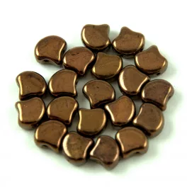   Ginko - cseh préselt kétlyukú gyöngy - Dark Bronze - 7.5 x 7.5 mm
