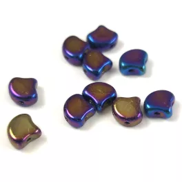   Ginko - cseh préselt kétlyukú gyöngy - Jet Purple Iris - 7.5 x 7.5 mm