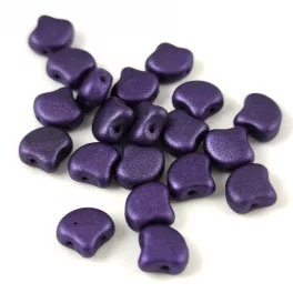  Ginko - cseh préselt kétlyukú gyöngy - Matt Metallic Purple - 7.5 x 7.5 mm