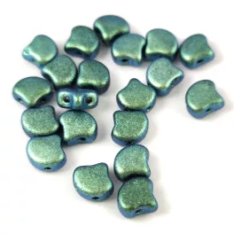   Ginko - cseh préselt kétlyukú gyöngy - Jet Polychrome Aqua Teal - 7.5 x 7.5 mm