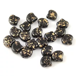   Ginko - cseh préselt kétlyukú gyöngy - Jet Gold Patina - 7.5 x 7.5 mm