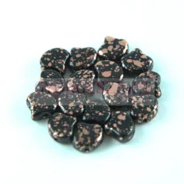   Ginko - cseh préselt kétlyukú gyöngy - Jet Copper Patina - 7.5 x 7.5 mm