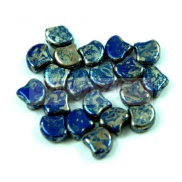   Ginko - cseh préselt kétlyukú gyöngy - Opaque Royal Blue Rembrandt - 7.5 x 7.5 mm