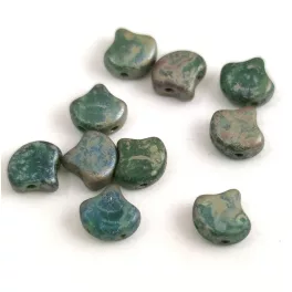   Ginko - cseh préselt kétlyukú gyöngy - Emerald Matt Rembrandt - 7.5 x 7.5 mm