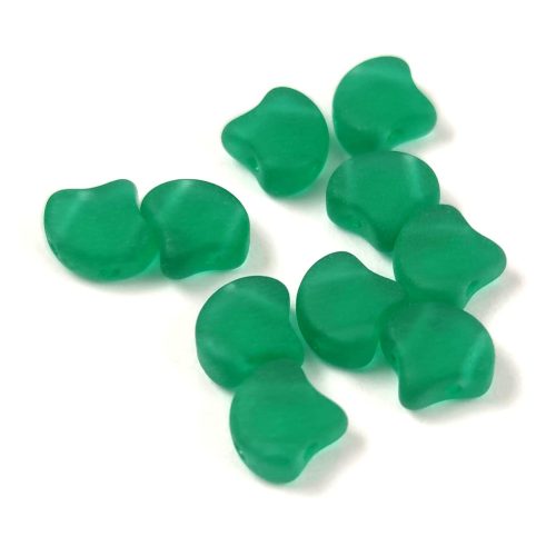 Ginko - cseh préselt kétlyukú gyöngy - Emerald Matt - 7.5 x 7.5 mm