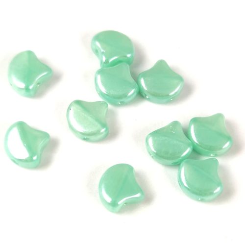 Ginko - cseh préselt kétlyukú gyöngy - Opal Mint Green Luster - 7.5  x 7.5 mm